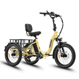 Ridewave Wallaby cream electric trike three-quarter rear view with rear cargo basket #color_cream
