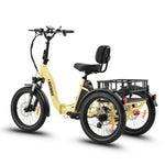 Ridewave Wallaby cream electric trike three-quarter front view with comfort seat and rear cargo basket #color_cream