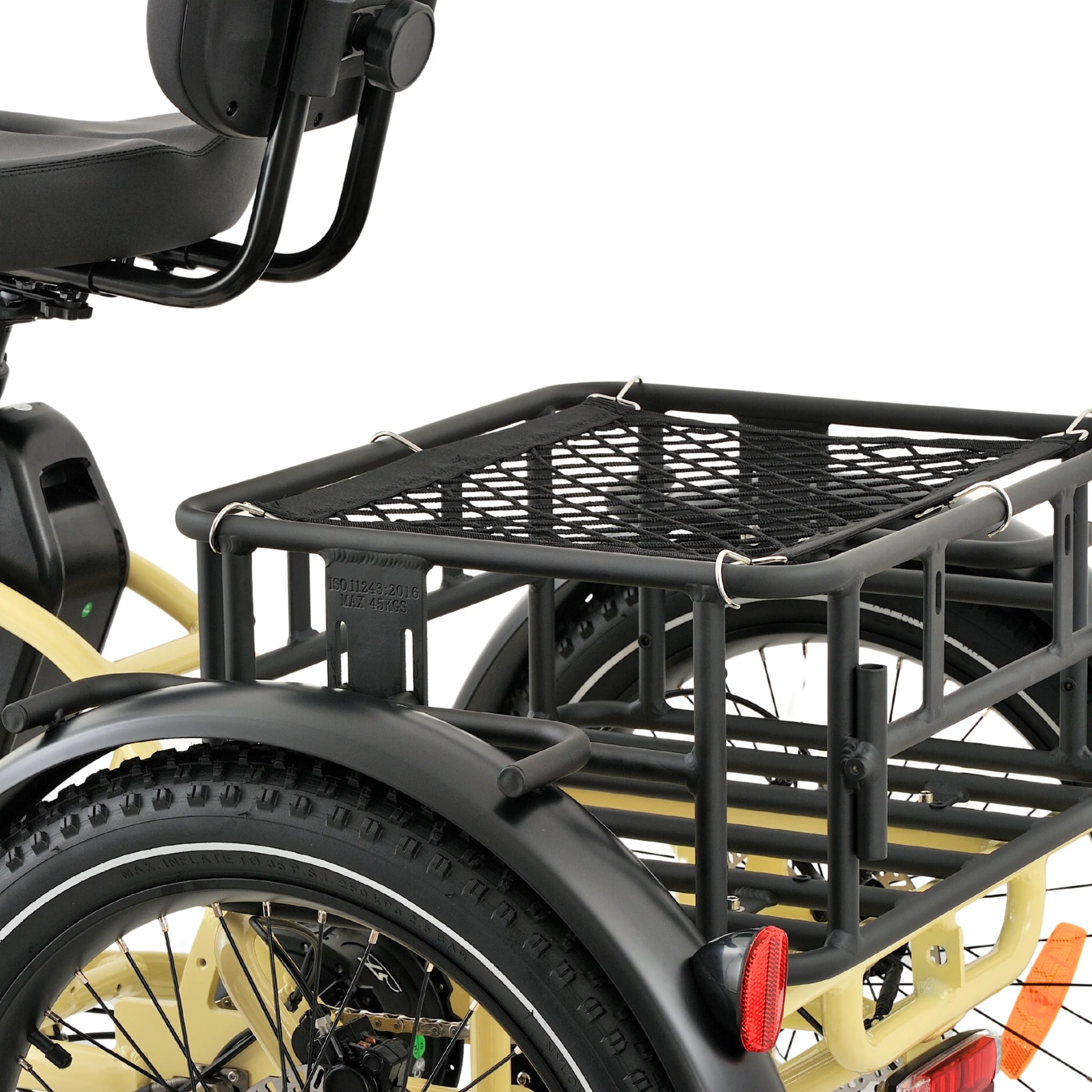 Ridewave Wallaby cream electric trike rear cargo basket close-up #color_cream