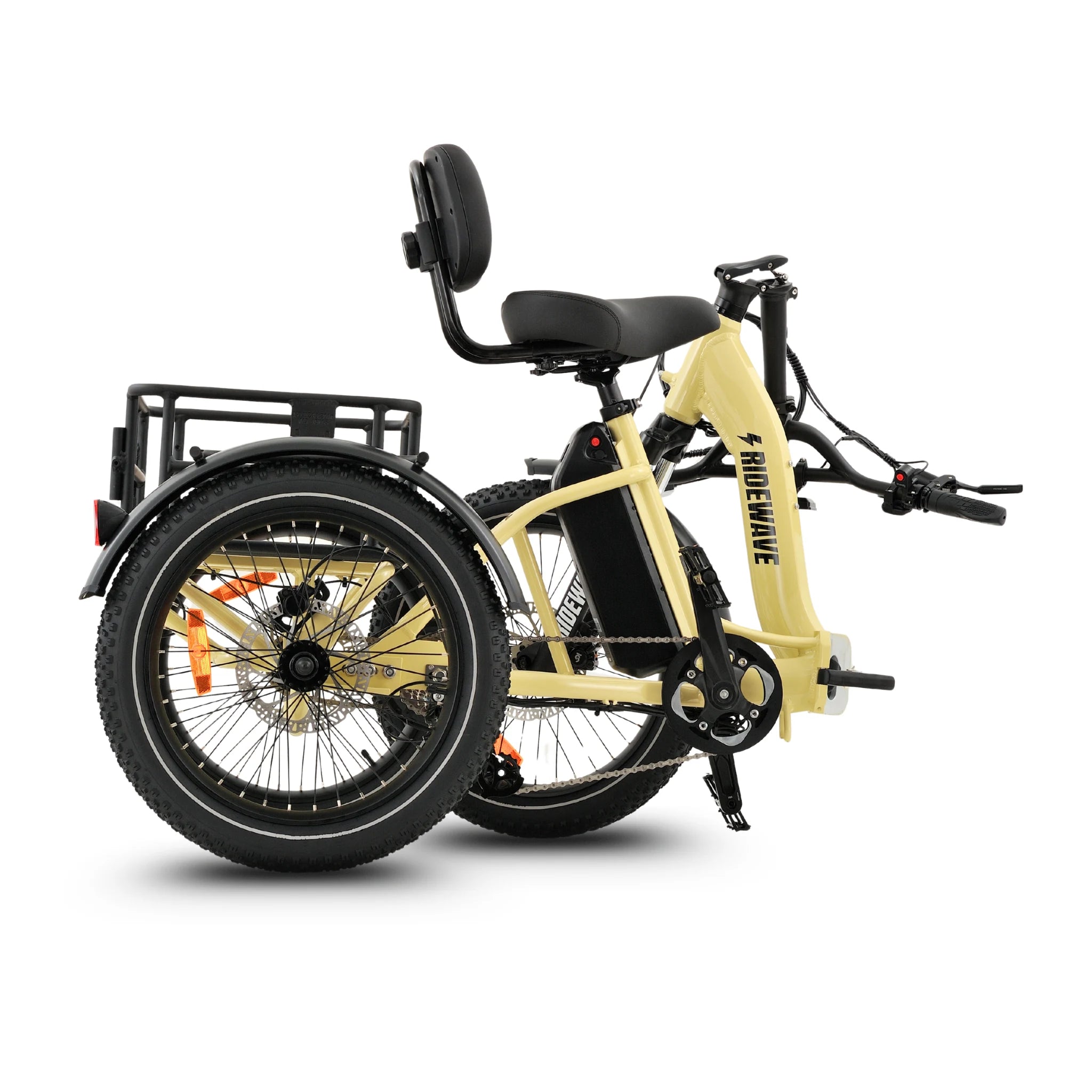 Ridewave Wallaby cream electric trike folded side view for storage #color_cream