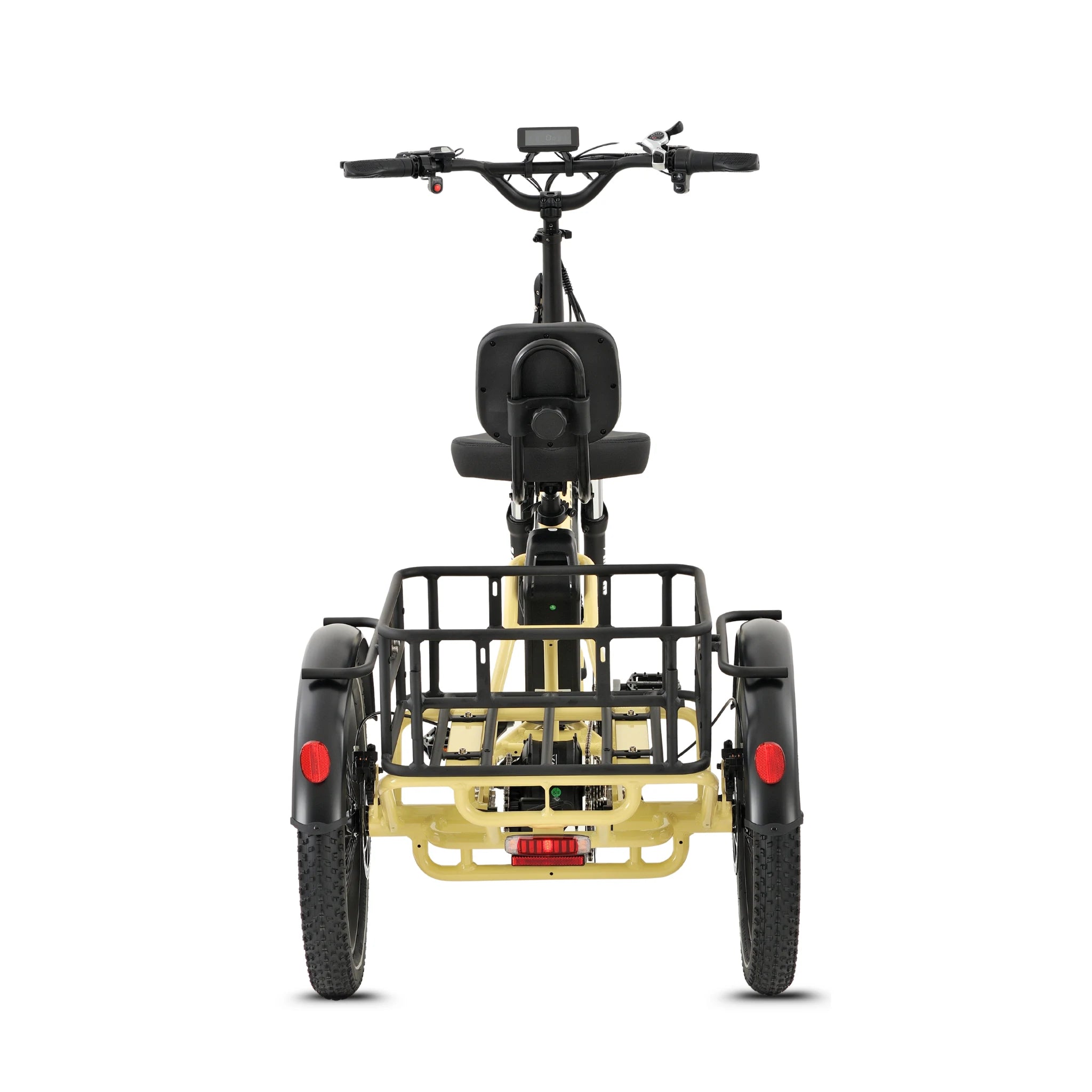 Ridewave Wallaby cream electric trike rear view with cargo basket and tail lights #color_cream