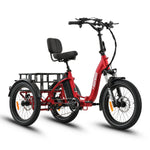 Ridewave Wallaby red electric trike three-quarter front view with rear cargo basket #color_red
