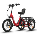 Ridewave Wallaby red electric trike three-quarter rear view with rear cargo basket #color_red