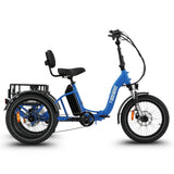 Ridewave Wallaby sky blue electric trike side view with rear cargo basket #color_sky-blue