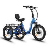 Ridewave Wallaby sky blue electric trike three-quarter front view with rear cargo basket #color_sky-blue