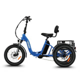 Ridewave Wallaby sky blue electric trike side view with rear cargo basket #color_sky-blue