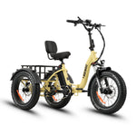 Ridewave Wallaby Plus cream electric trike three-quarter front view with rear cargo basket #color_cream