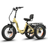Ridewave Wallaby Plus cream electric trike three-quarter rear view with rear cargo basket #color_cream