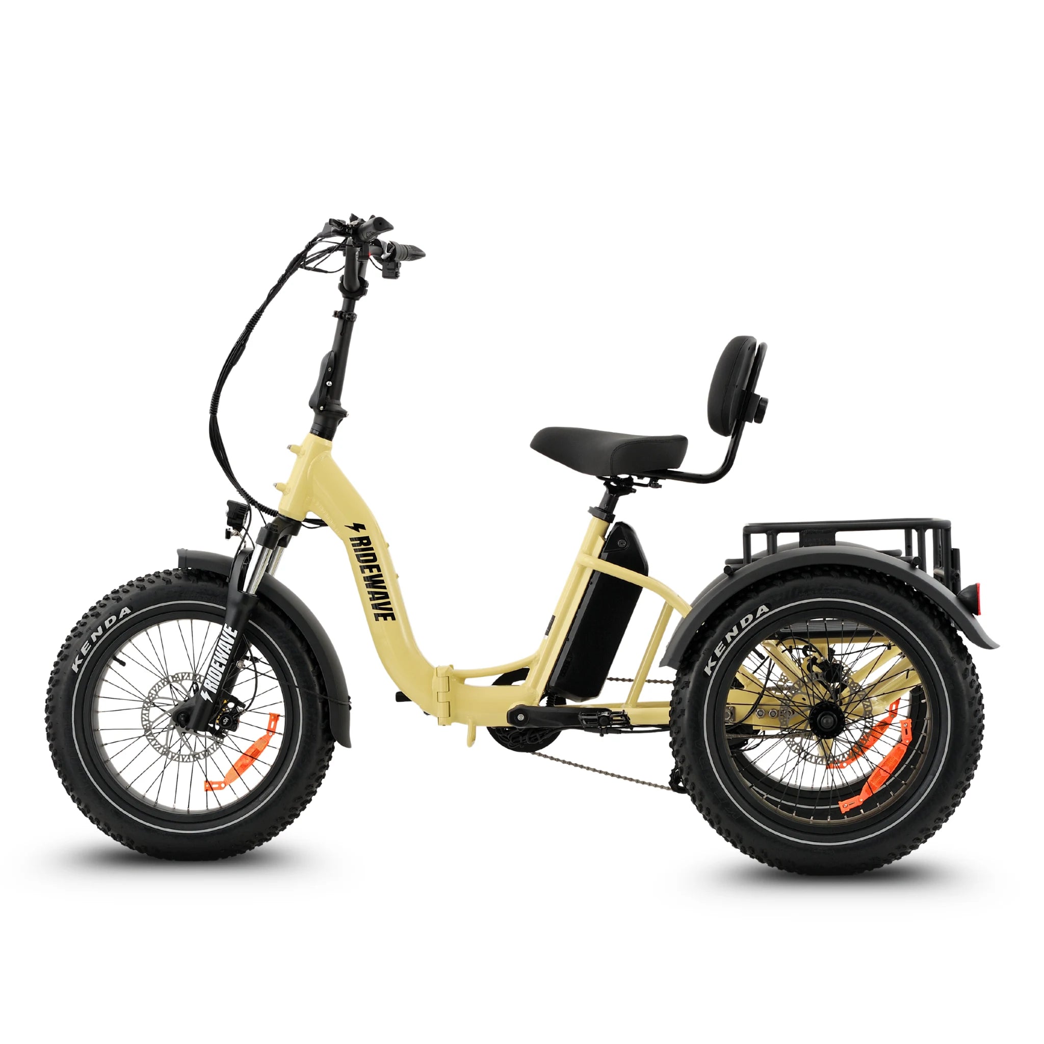 Ridewave Wallaby Plus cream electric trike side view with rear cargo basket #color_cream