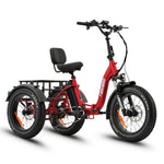 Ridewave Wallaby Plus red electric trike three-quarter front view with rear cargo basket #color_red