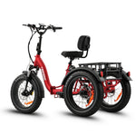 Ridewave Wallaby Plus red electric trike three-quarter rear view with rear cargo basket #color_red