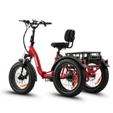 Ridewave Wallaby Plus red electric trike three-quarter rear view with rear cargo basket #color_red
