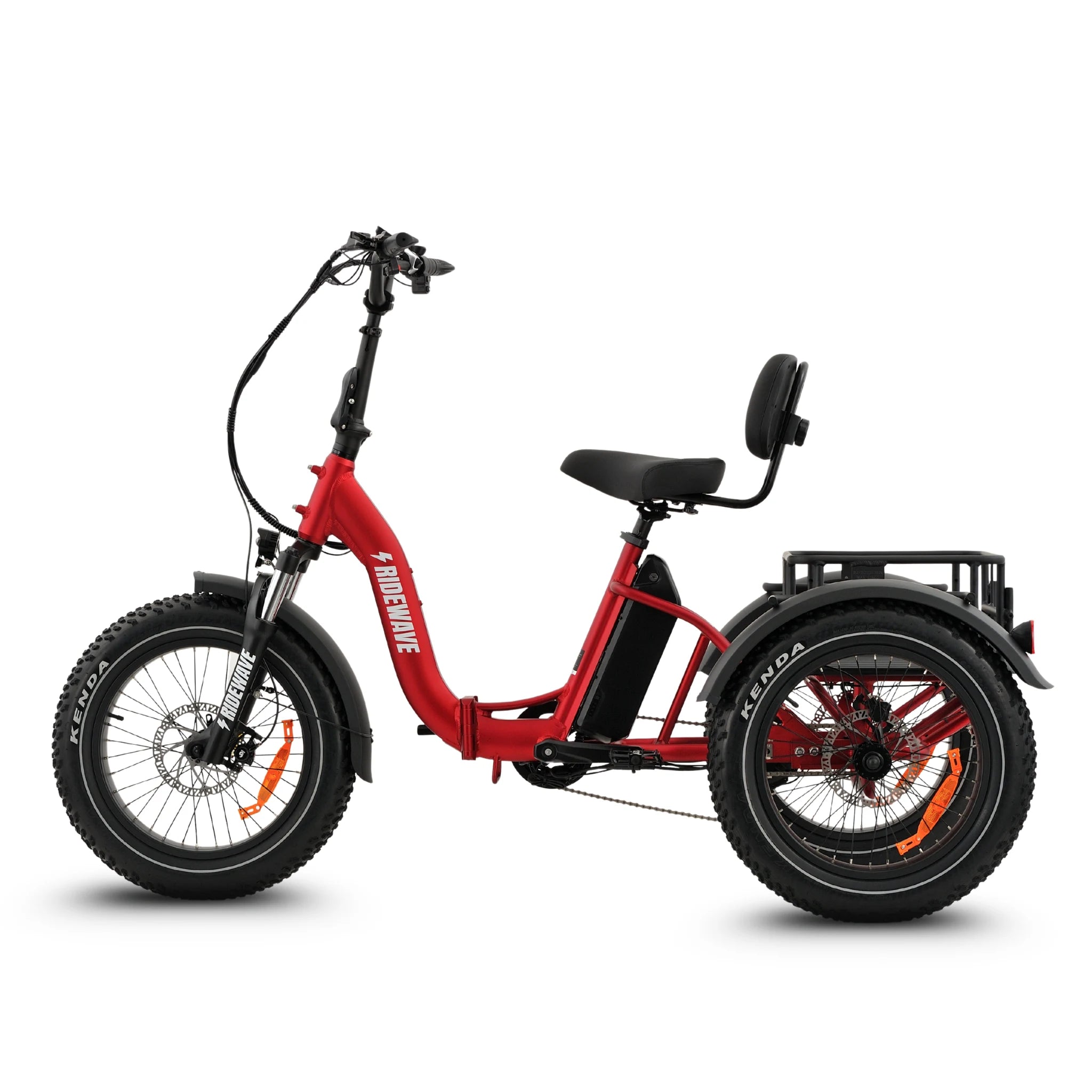 Ridewave Wallaby Plus red electric trike side view with rear cargo basket #color_red