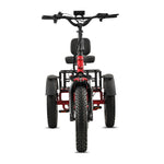 Ridewave Wallaby Plus red electric trike front view with upright handlebar and comfort seat #color_red