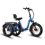 Ridewave Wallaby Plus sky blue electric trike three-quarter front view with rear cargo basket #color_sky-blue