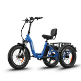 Ridewave Wallaby Plus sky blue electric trike three-quarter rear view with rear cargo basket #color_sky-blue