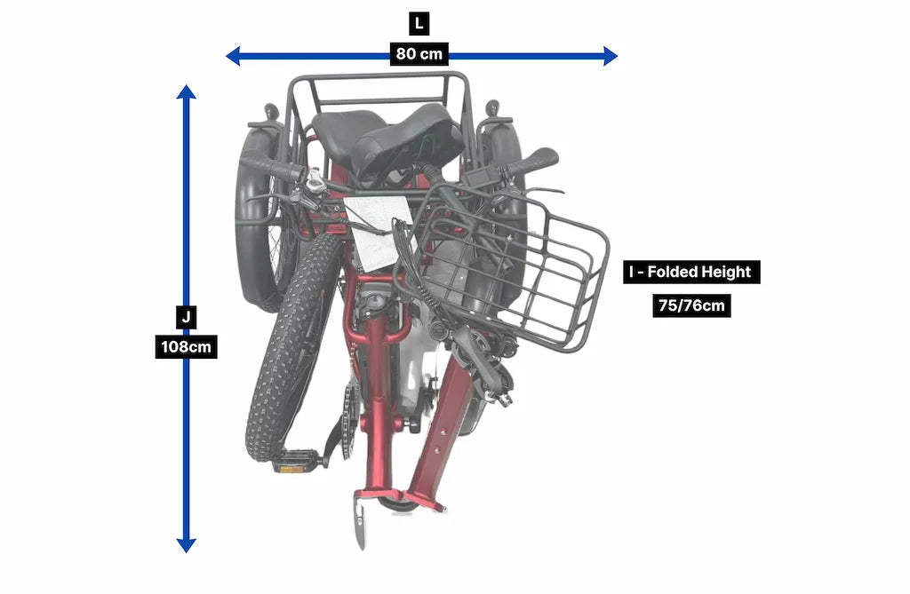 MiniWave ebike folded dimensions and sizing diagram